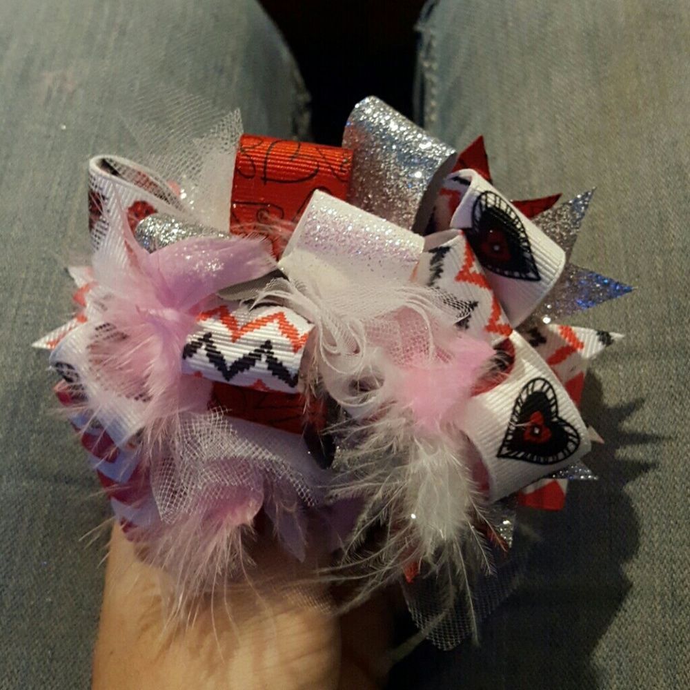 Boutique Pink & Red Stacked Loopy Bow